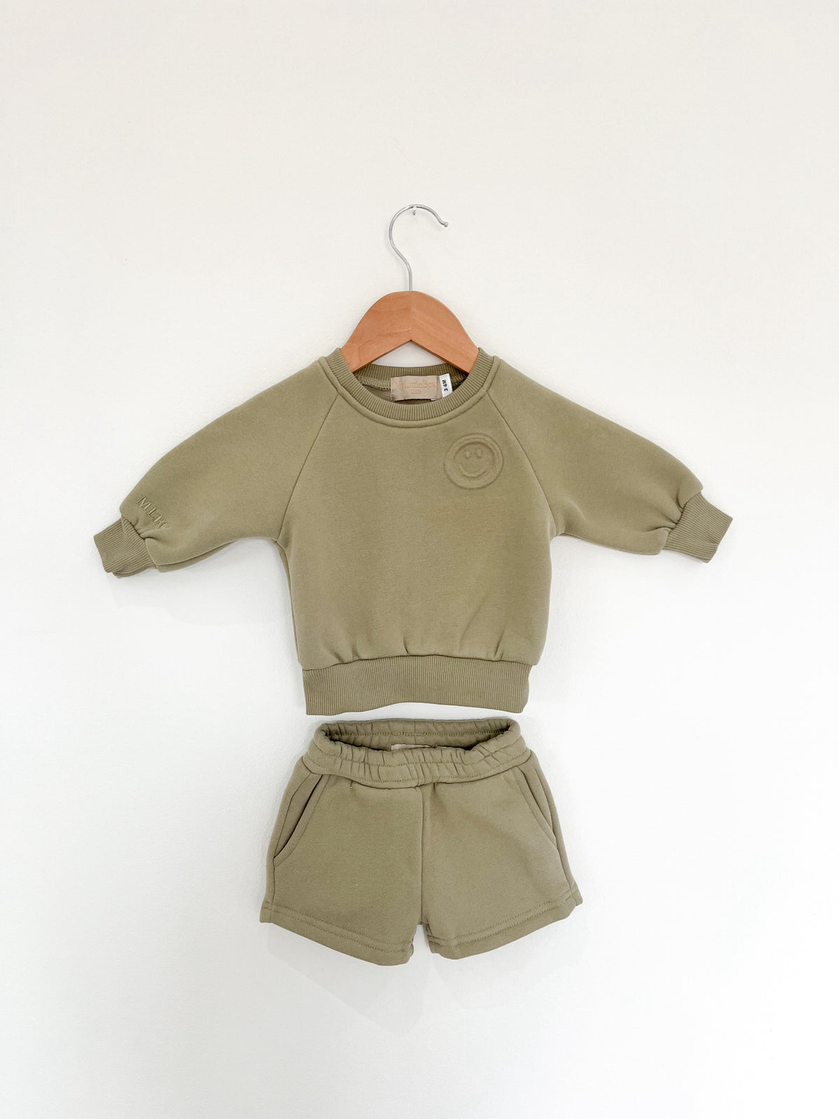 MLBC Smile Embossed Crew and Shorts Set - Olive Green