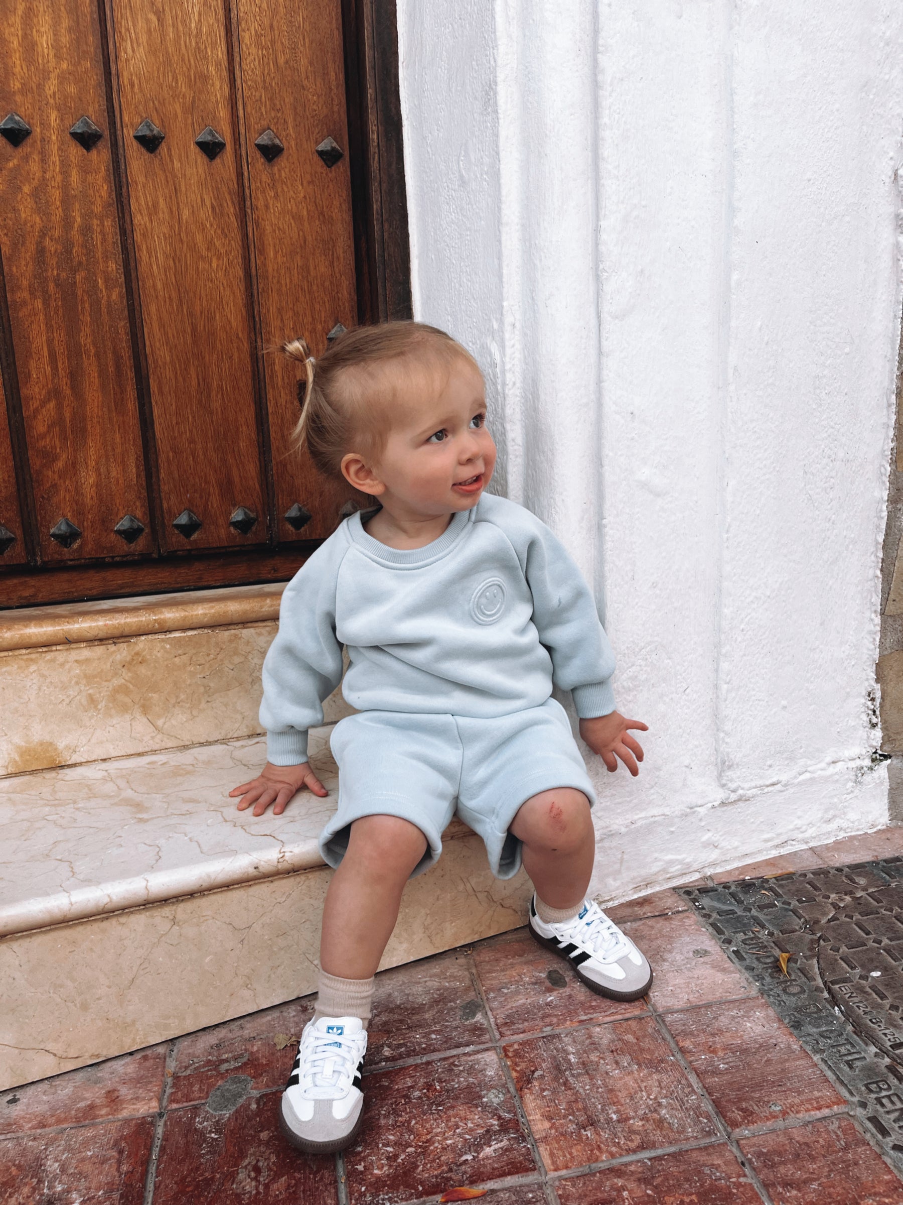 MLBC Smile Embossed Crew and Shorts Set - Sky Blue