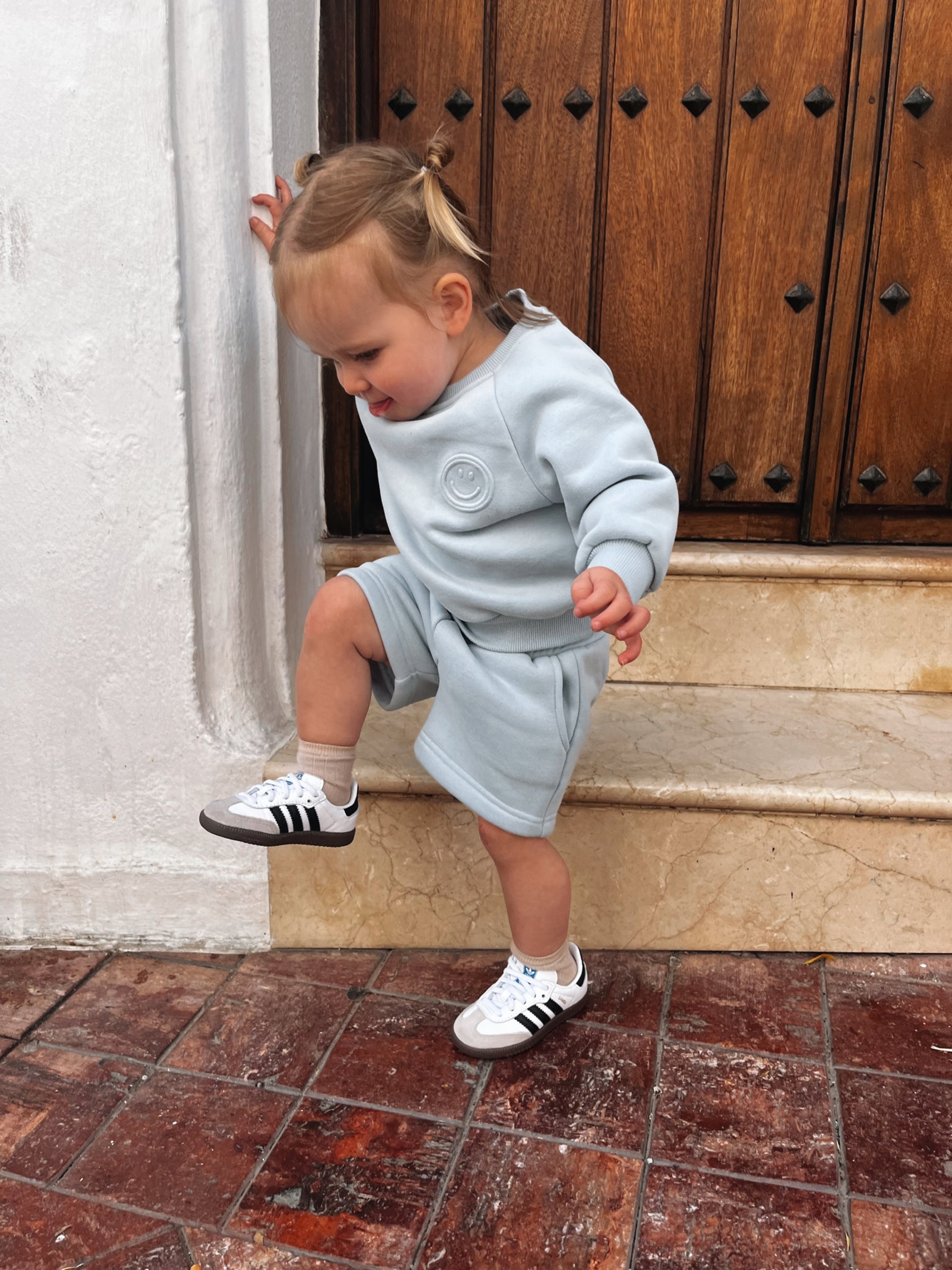 MLBC Smile Embossed Crew and Shorts Set - Sky Blue